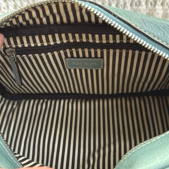 Kate Spade Double Handle Aqua Blue Pebbled Leather Hand Bog With Dust Bag - Picture 10 of 12